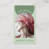 Grünes modernes Make-up-Haar-Bogen-Foto-QR-Code-Lo Visitenkarte (Vorderseite)