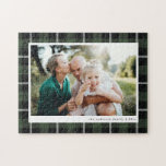 Grünes modernes rustikales Karo Foto Puzzle<br><div class="desc">Grün moderne rustikale Karo Familie Foto Geschenk. Stilvolles,  modernes und elegantes Design.</div>