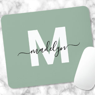 Grünes modernes Skript Namensmonogramm Mousepad