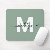 Grünes modernes Skript Namensmonogramm Mousepad (Mit Mouse)