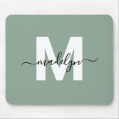 Grünes modernes Skript Namensmonogramm Mousepad (Vorne)