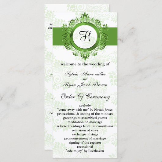 grünes Monografie-Hochzeitsprogramm Programm (Vorne/Hinten)