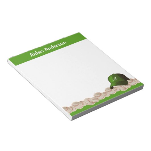 Grünes Monogram Baseball-Editor Notizblock (angewinkelt)