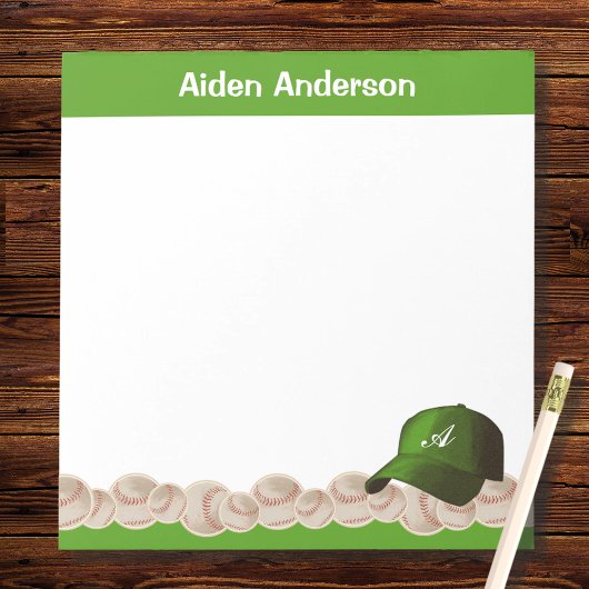 Grünes Monogram Baseball-Editor Notizblock