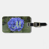 Grünes Monogramm Blaue Hortensien-Blumen Gepäckanhänger (Vorderseite horizontal)