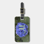 Grünes Monogramm Blaue Hortensien-Blumen Gepäckanhänger (Vorderseite vertikal)