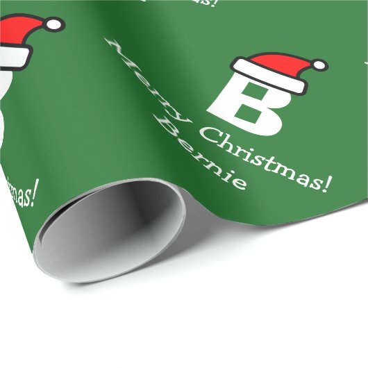 Grünes Monogramm Brief B Weihnachtsverpackungspapi Geschenkpapier (Rolleneckpunkt)