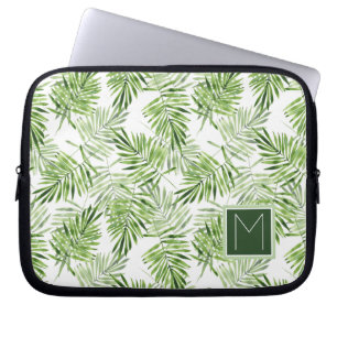 Grünes Monogramm der Palmblatt- Laptopschutzhülle