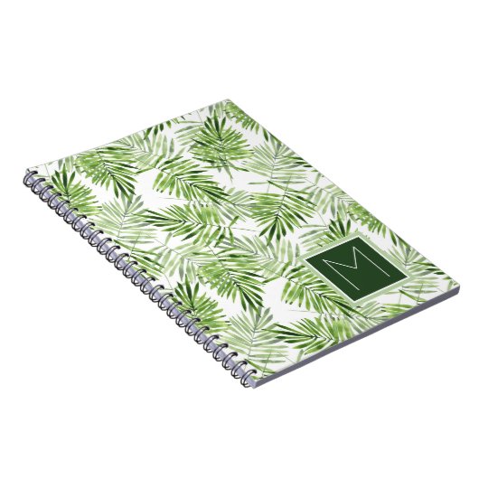 Grünes Monogramm der Palmblatt-| Notizblock (Rechte Seite)