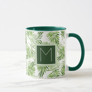 Grünes Monogramm der Palmblatt- Tasse