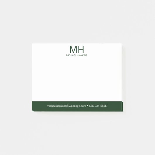 Grünes Monogramm für Herren Post-it Klebezettel (Vorderseite)