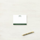 Grünes Monogramm für Herren Post-it Klebezettel (Auf Schreibtisch)
