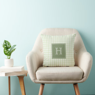 Grünes Monogramm Gingham Pastell Buffalo Karo  Kissen