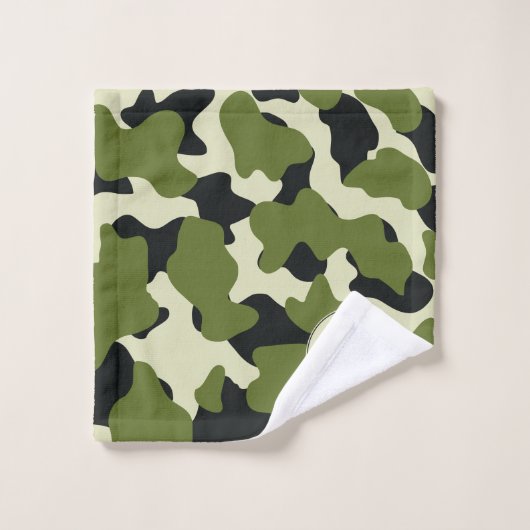 Grünes Monogramm Großes Kuhprägung Badhandtuch Set (Waschlappen)