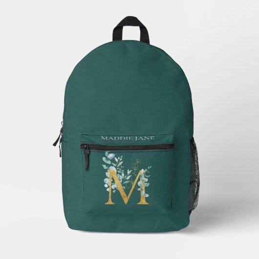 Grünes Monogramm M Name  Bedruckter Rucksack (Vorderseite)