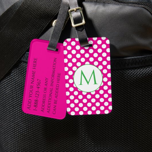 Grünes Monogramm mit hellrosa Tupfen in leuchtende Gepäckanhänger