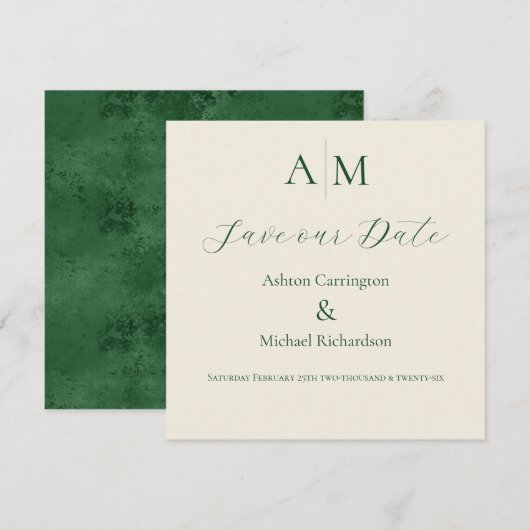 Grünes Monogramm Moderne Hochzeit Save The Date (Vorne/Hinten)