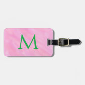Grünes Monogramm Rosa Wasserfarbe Gepäckanhänger (Vorderseite horizontal)