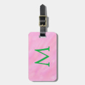 Grünes Monogramm Rosa Wasserfarbe Gepäckanhänger (Vorderseite vertikal)