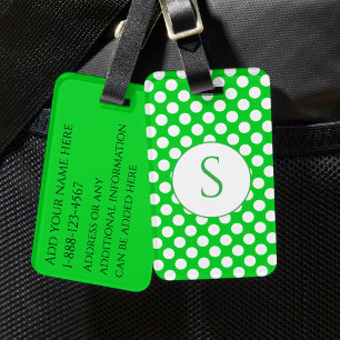 Grünes Monogramm und Tupfen in hellen Farben Gepäckanhänger