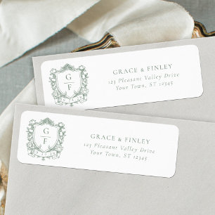 Grünes Monogrammwappen französische Rosen Hochzeit