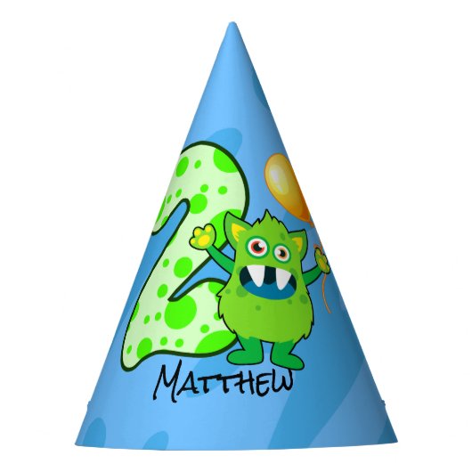 Grünes Monster 2. Geburtstag Partyhütchen (Vorderseite)
