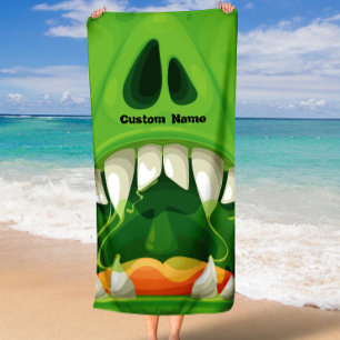 Grünes Monster mit großen Zähnen Strandtuch