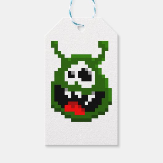 Grünes Monster - Pixel Art Geschenkanhänger (Vorderseite)