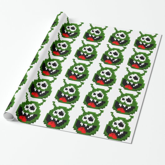 Grünes Monster - Pixel Art Geschenkpapier (Ungerollt)