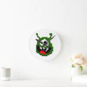 Grünes Monster - Pixel Art Runde Wanduhr (Zuhause)