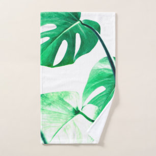 Grünes Monstera Blätter Badhandtuch Set