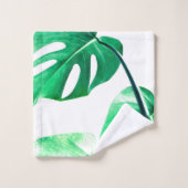 Grünes Monstera Blätter Badhandtuch Set (Waschlappen)