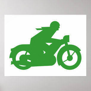 Grünes Motorradfahrer-Schild Poster