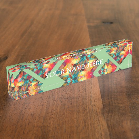 Grünes Multikaleidoskop-Schreibtisch Namensschild Namensplakette (Seite)