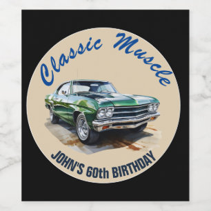 Grünes Muskelauto zum Geburtstag Weinetikett