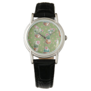 Grünes Muster des Wüsten-Blüten-Schritt-  Armbanduhr