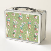 Grünes Muster des Wüsten-Blüten-Schritt-| Metall Lunch Box (Rückseite)