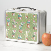 Grünes Muster des Wüsten-Blüten-Schritt-| Metall Lunch Box (Beispiel)