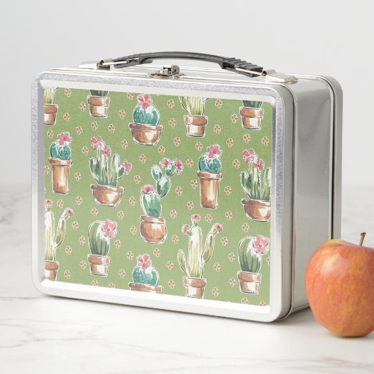 Grünes Muster des Wüsten-Blüten-Schritt-| Metall Lunch Box (Beispiel)
