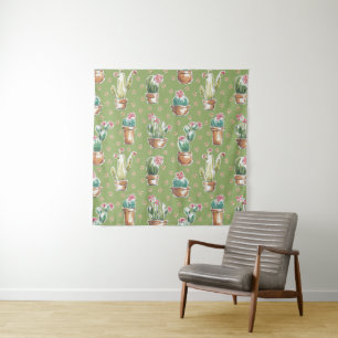 Grünes Muster des Wüsten-Blüten-Schritt-  Wandteppich