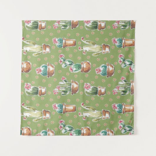 Grünes Muster des Wüsten-Blüten-Schritt-| Wandteppich (Vorderseite)