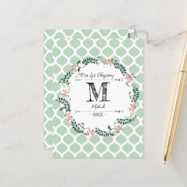 Grünes Muster Frohe Weihnachtskleider Monogram Bab Postkarte