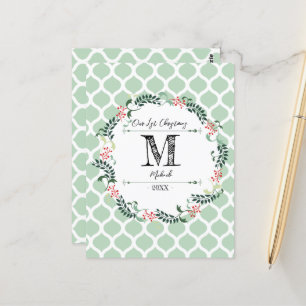 Grünes Muster Frohe Weihnachtskleider Monogram Bab Postkarte