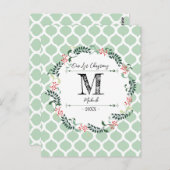 Grünes Muster Frohe Weihnachtskleider Monogram Bab Postkarte (Vorne/Hinten)