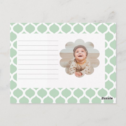 Grünes Muster Frohe Weihnachtskleider Monogram Bab Postkarte (Rückseite)