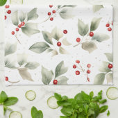 Grünes Muster für Heiliges und Rotes Berries Geschirrtuch (Gefaltet)