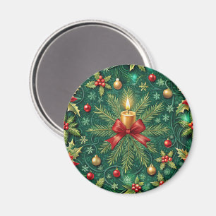 Grünes Muster Goldene Kerze Weihnachtsstern Magnet