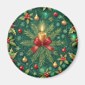 Grünes Muster Goldene Kerze Weihnachtsstern Magnet (Vorne)