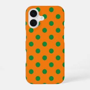 Grünes Musterdesign mit orangen Punkten iPhone 16 Hülle