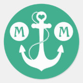 Grünes Nautikmonogramm Runder Aufkleber (Vorderseite)